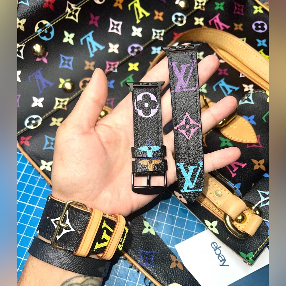 💜 Authentic ‼️ Black Multicolour leather Apple Watch band